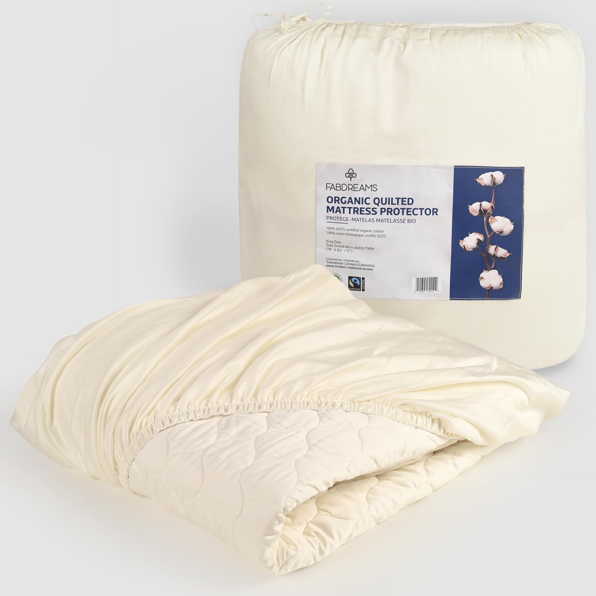 Fabdreams Organic Quilted Mattress Protector Full Size | Full Mattress Pad| Full Mattress Cover| Naturally Breathable | Noiseles